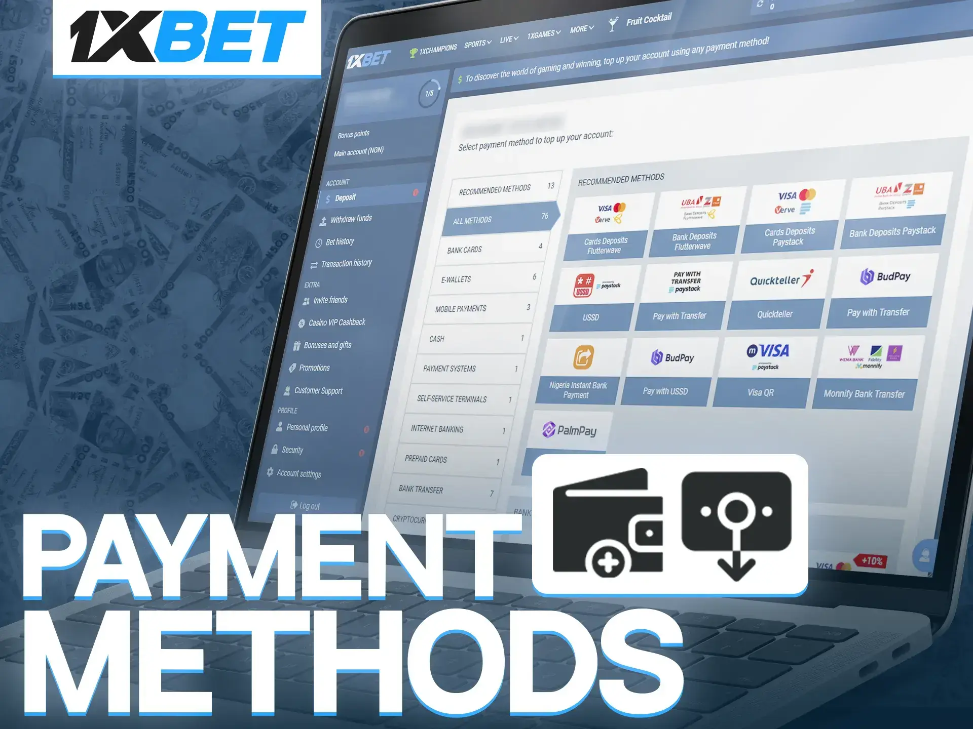 Explore the available deposit methods at 1xBet Casino for the Aviator game.