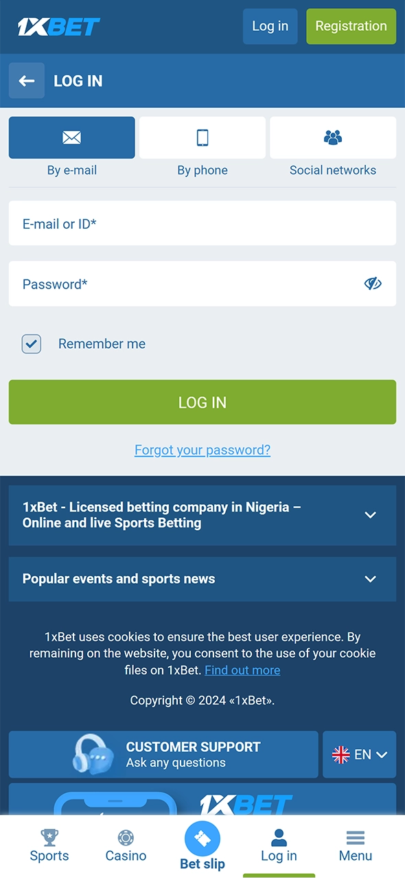 Access your 1xBet account by logging in.