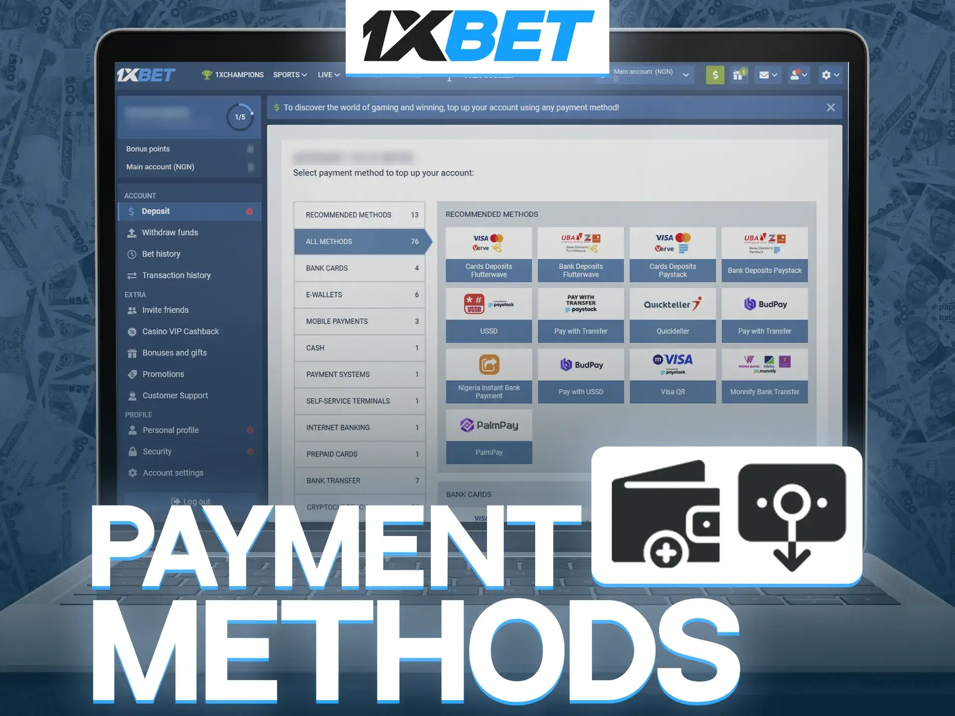 On the 1xBet website, players can use the most popular and convenient ways to fund their accounts.