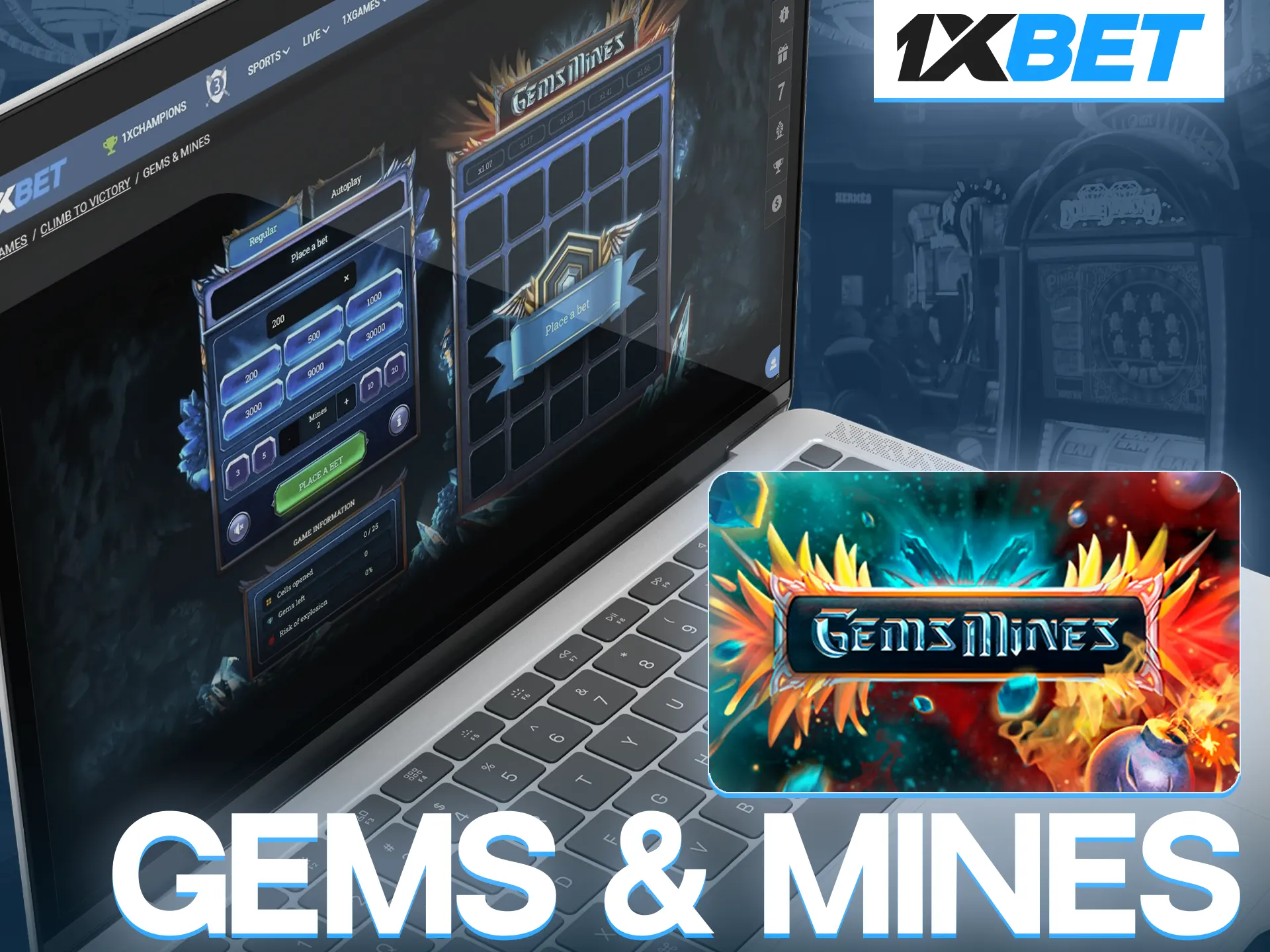 Show off your knowledge and skills in the Gems & Mines game from 1xBet Casino.