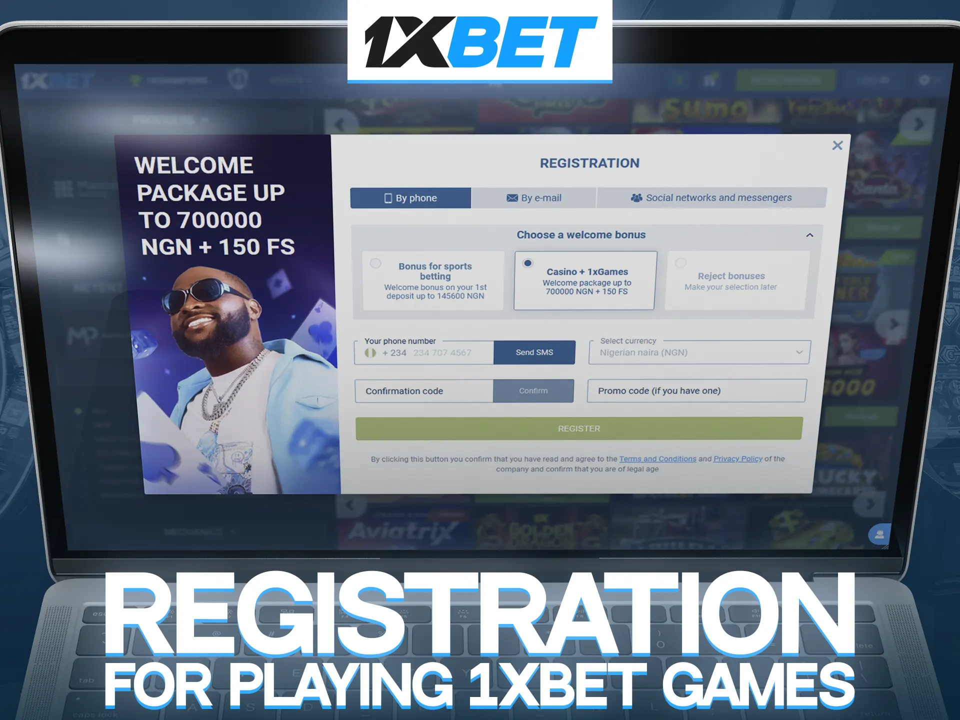 Choose the fast way of registration at 1xBet that suits you.