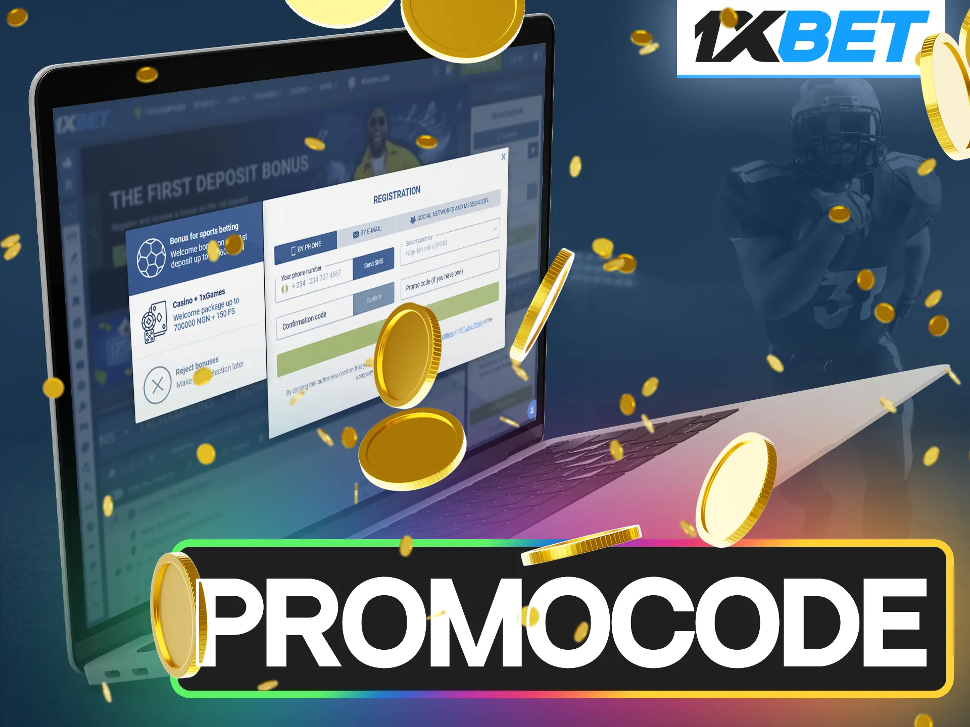 Gain experience when betting on American football using a promo code from 1xBet.