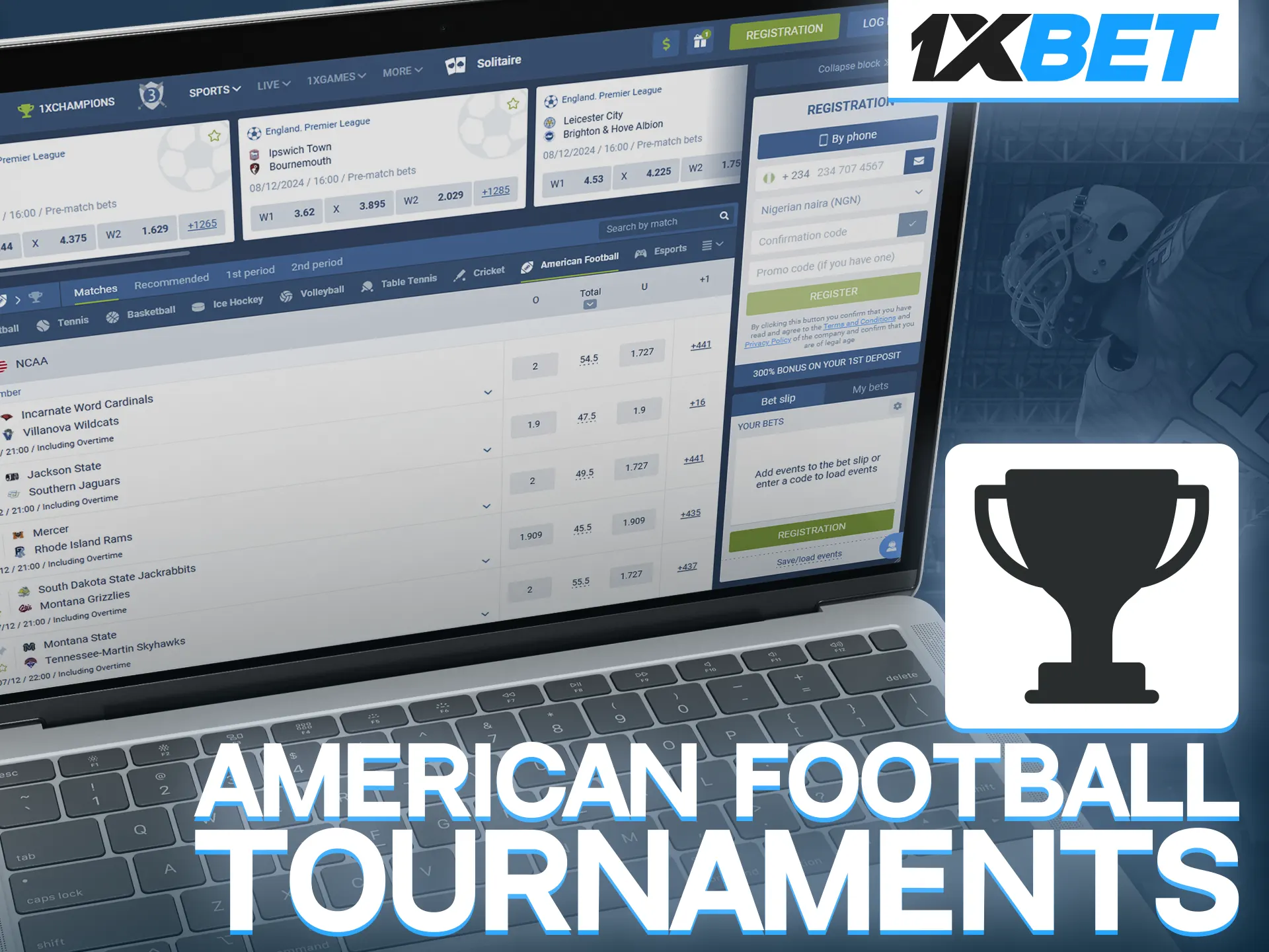 Find out about the American football tournaments available for betting at 1xBet.