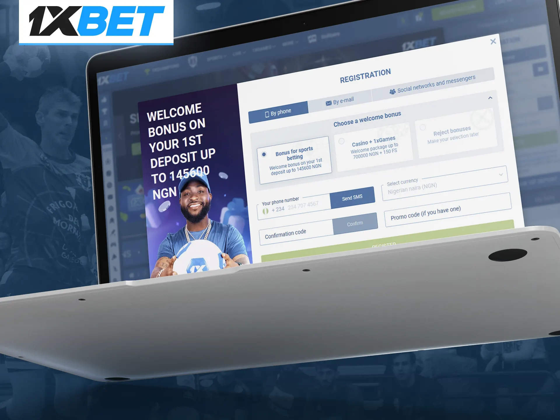 Register at 1xBet using your mobile phone.