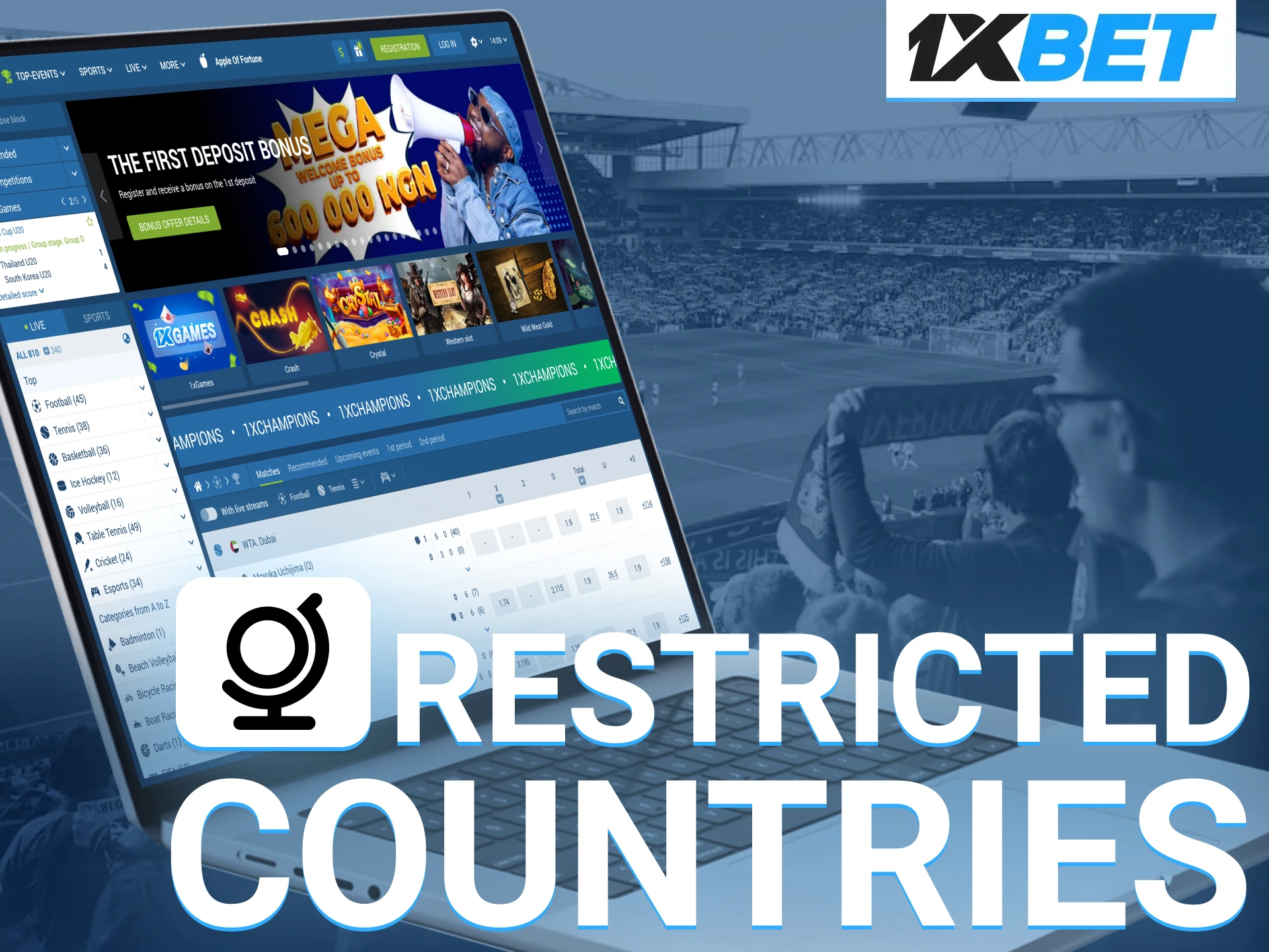 1xBet's gaming services are not available in some countries.