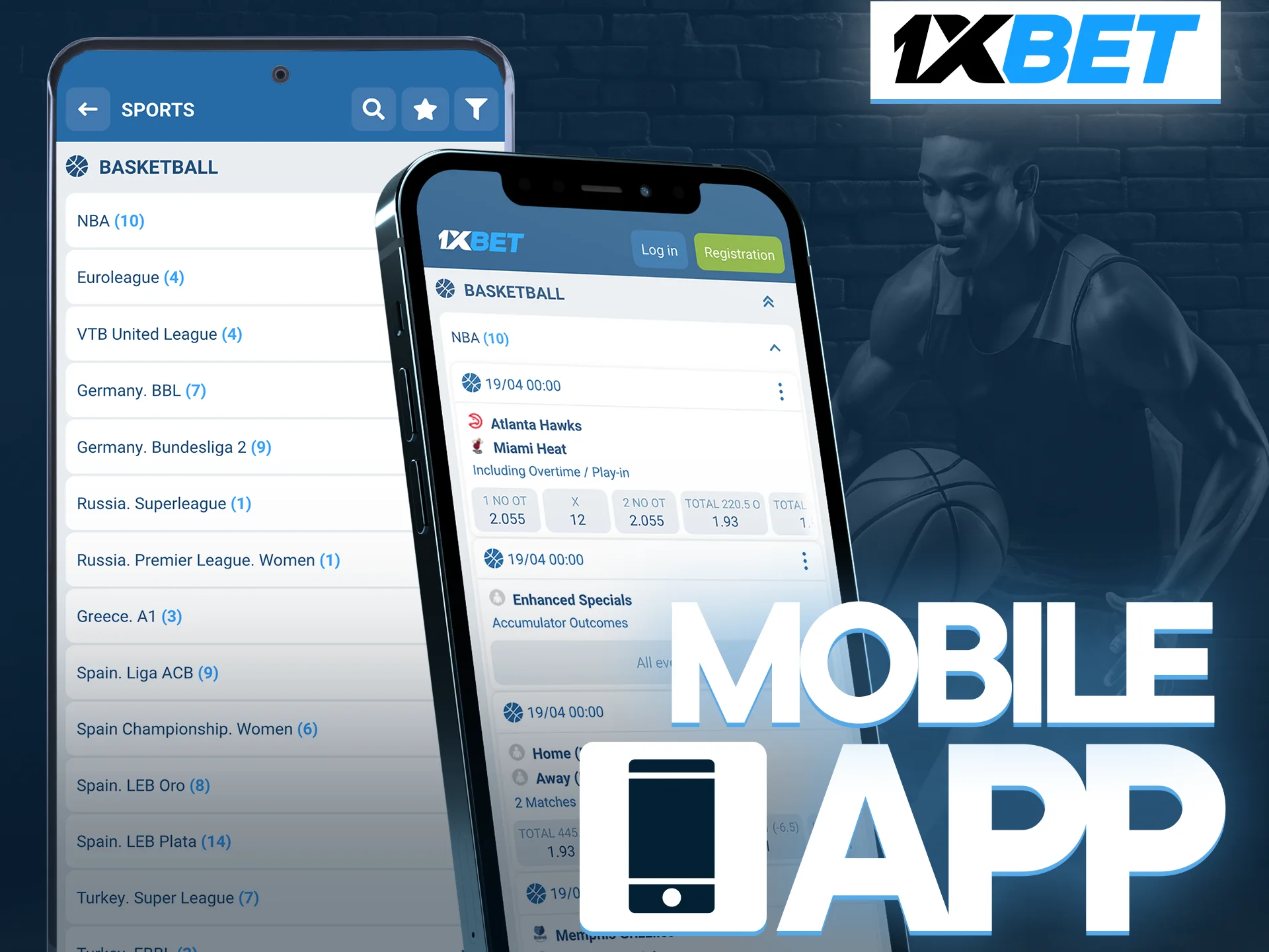 Download the convenient 1xbet mobile app and bet on basketball events on the go.