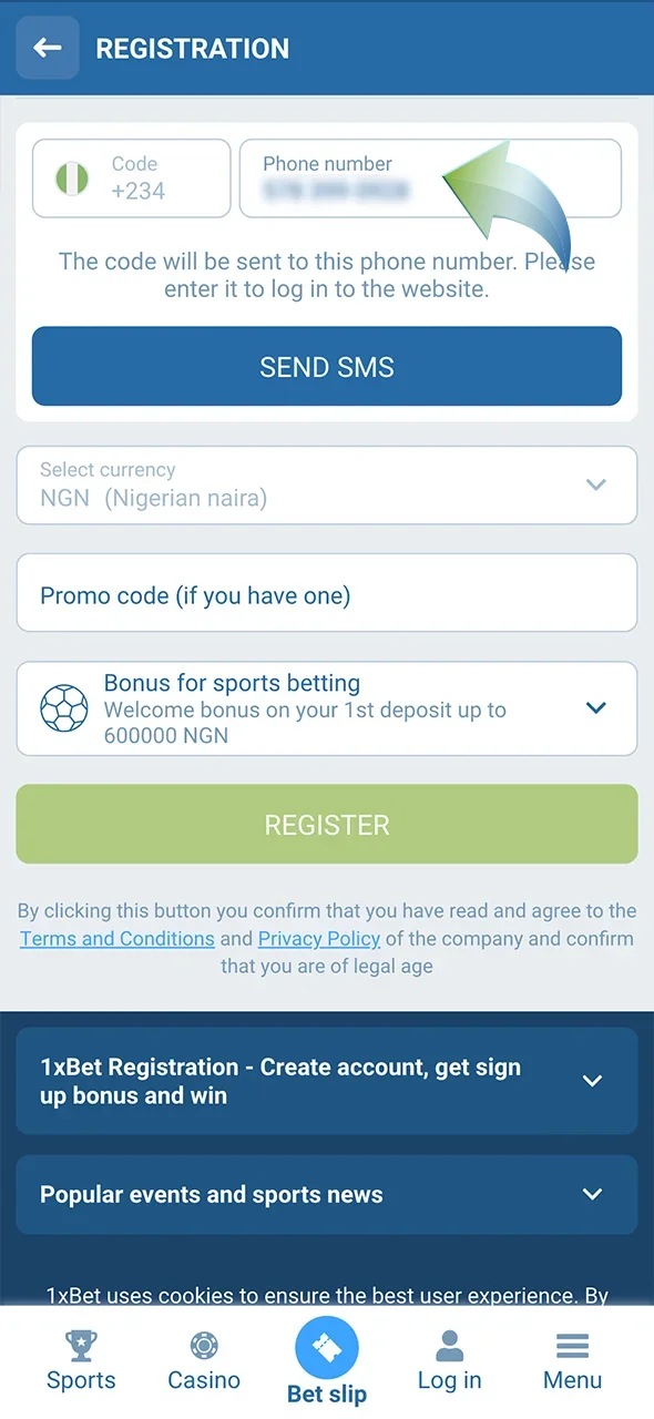 Enter the required information to complete your registration at 1xbet and enjoy betting on basketball.