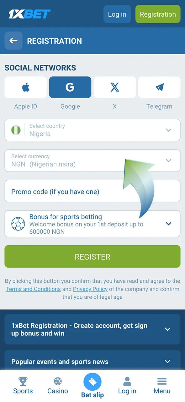 Enter your details and complete registration on 1xbet and place bets on boxing.