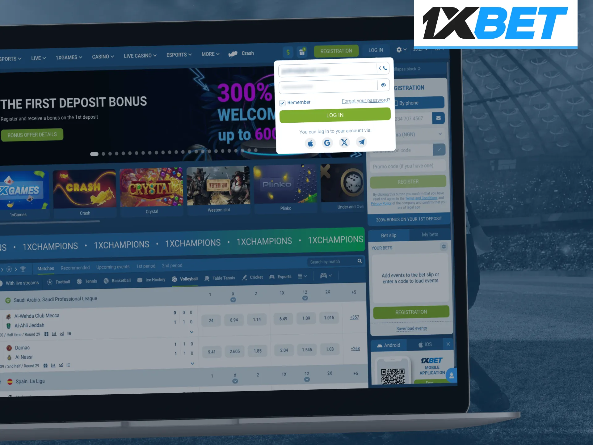 Log in to your 1xBet account to immerse yourself in a world of top slots and high odds.
