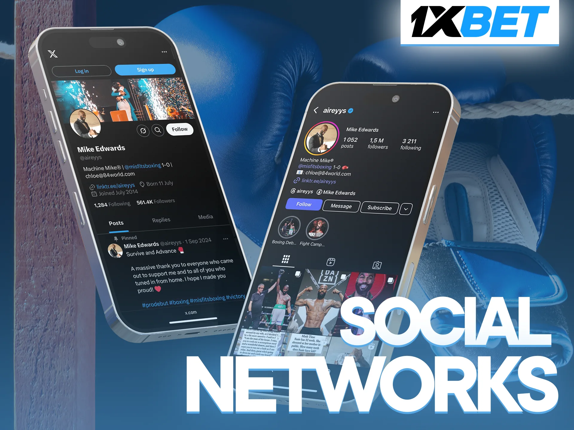 Connect with Mike Edwards on his official social media platforms with 1xbet.