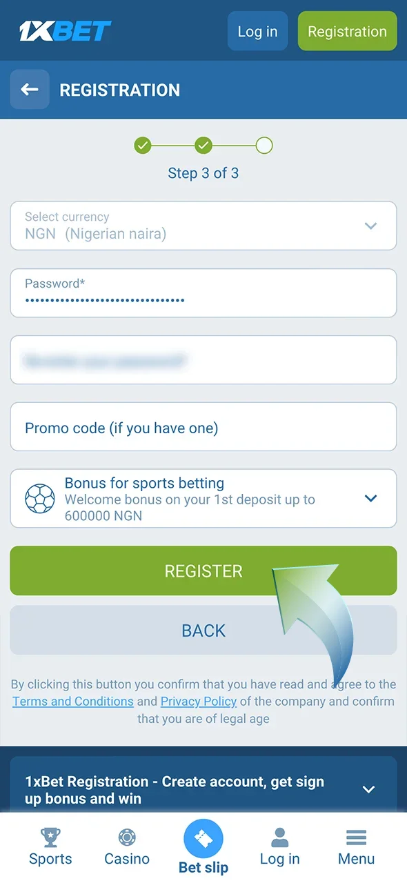 Accept the terms and conditions and start betting on UFC with 1xbet.