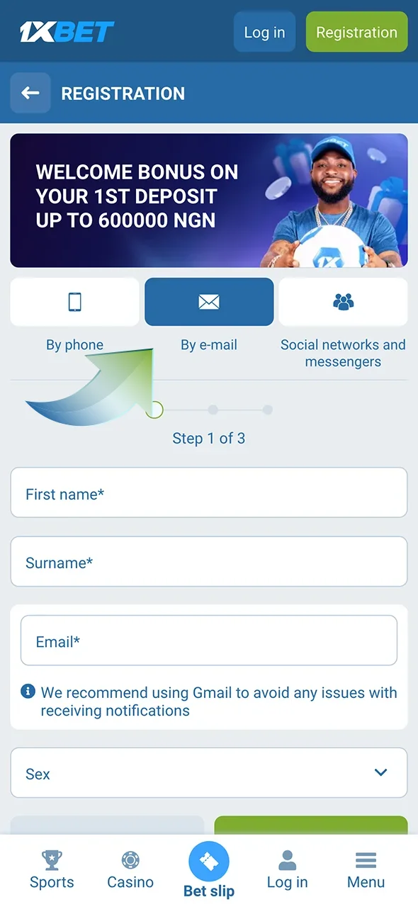 Choose your registration method and sign up for UFC betting on 1xbet.