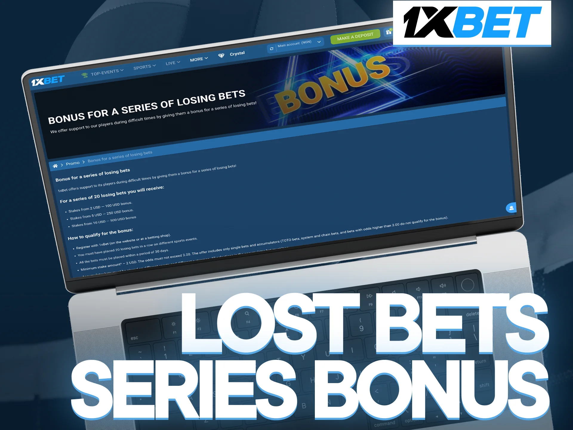 Get a bonus for a series of losing bets on volleyball on 1xbet and continue playing.