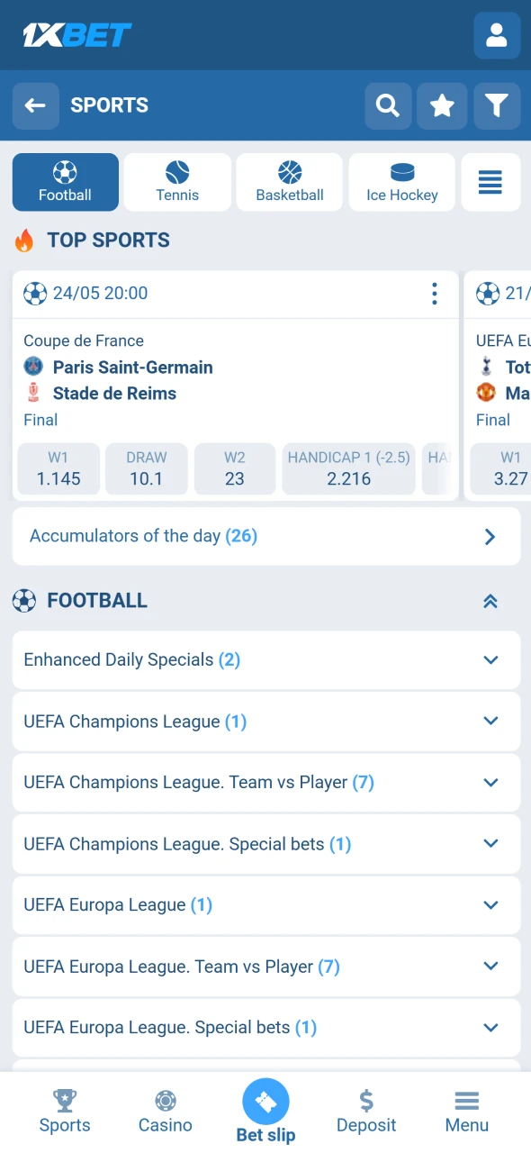 Select the right betting market on 1xBet for your strategy.