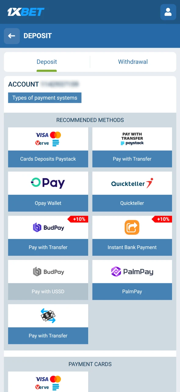 Deposit funds easily through the 1xBet payment options.