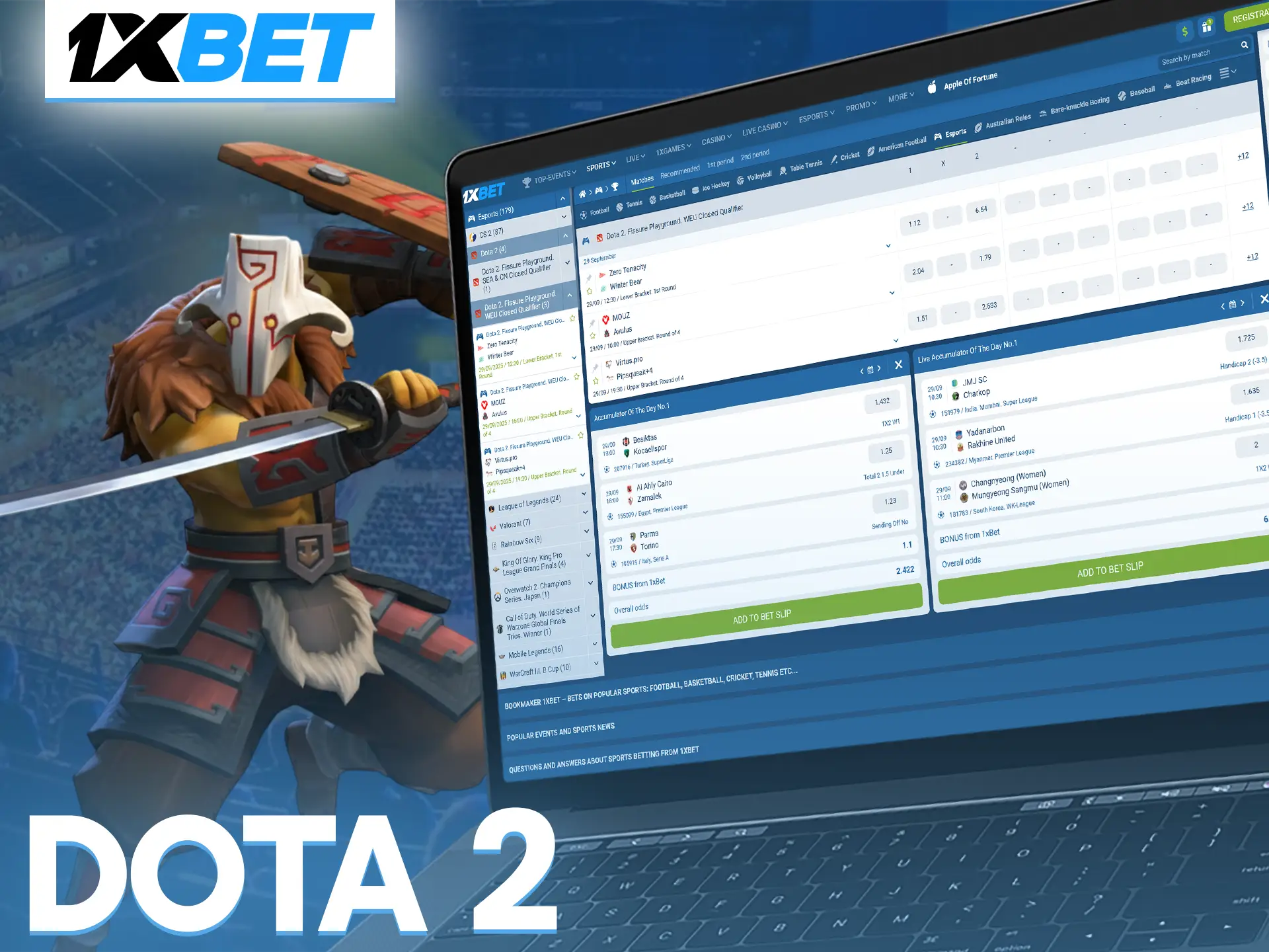 At 1xBet, you can place bets on the most popular Dota 2 events.