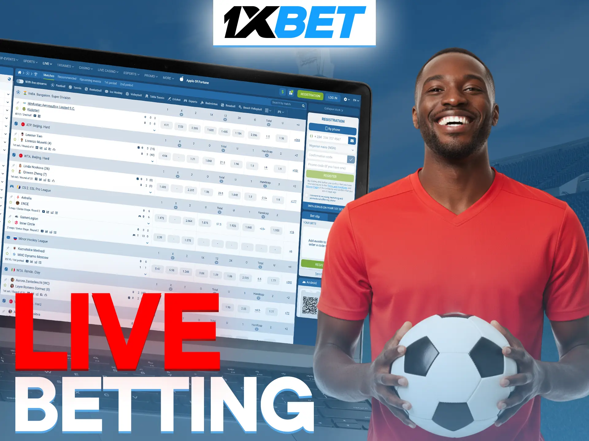 Nigerian players can place bets in real time with live statistics on 1xBet.