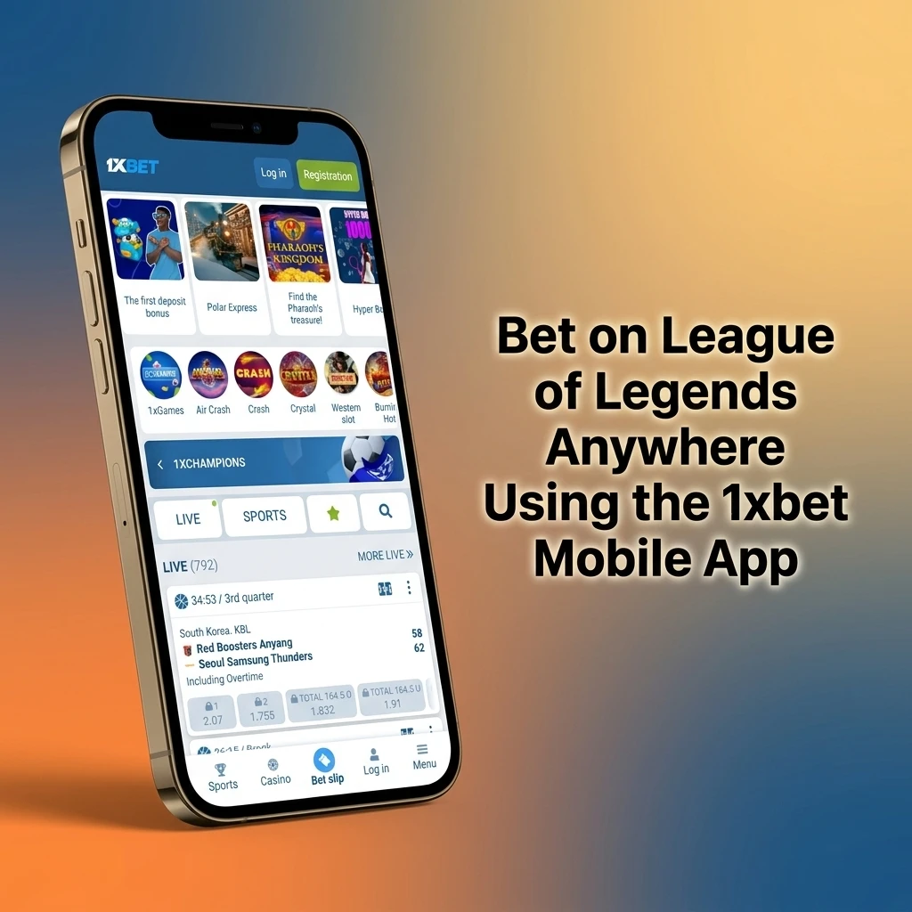 1xbet mobile app open on esports section showing League of Legends betting markets for Nigerian users on the go
