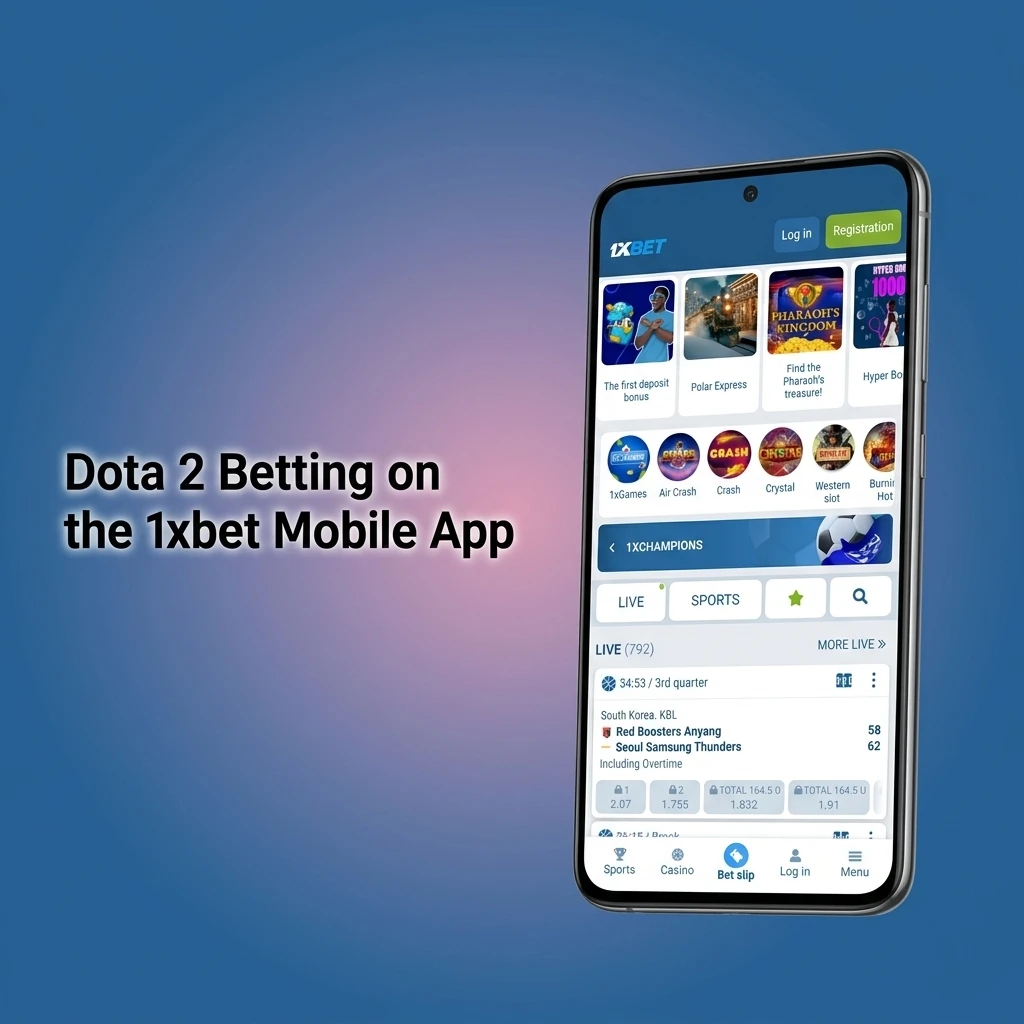1xbet mobile app open on Dota 2 betting markets showing live esports fixtures on Android and iOS in Nigeria