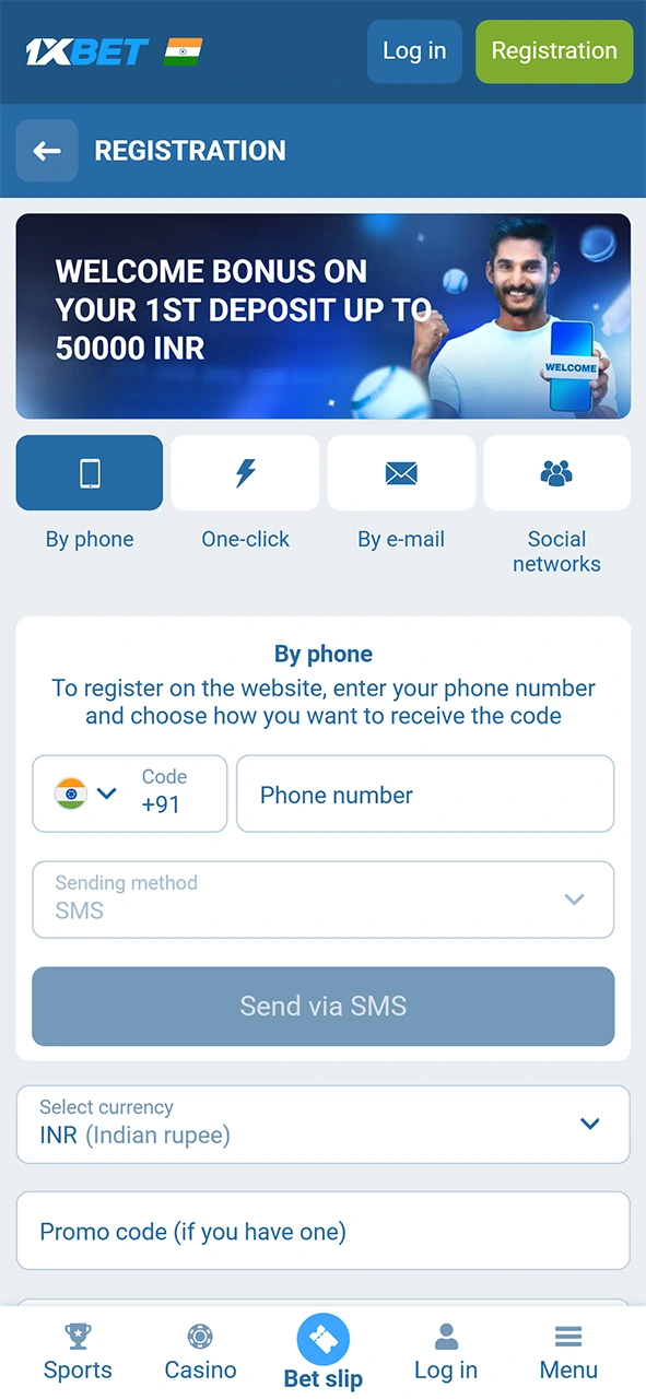 Navigate to the official 1xBet site to open the sign up page.
